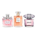 Combo Chanel Coco Mademoiselle Intense, Miss Dior y Versace Bright Crystal